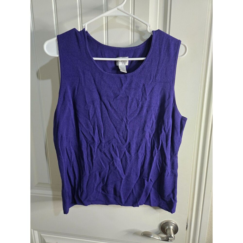 Chico’s Women’s Size 3 Purple Sleeveless Knit Tank Top Rayon Nylon Scoop Neck
